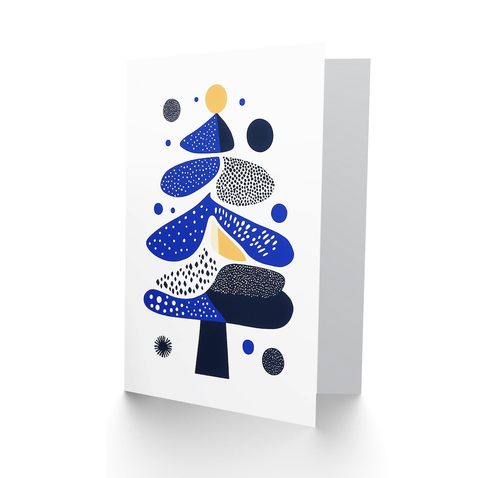 image 1 of Modern Abstract Tree Shapes Blue Yellow Xmas Art Blank Christmas Card