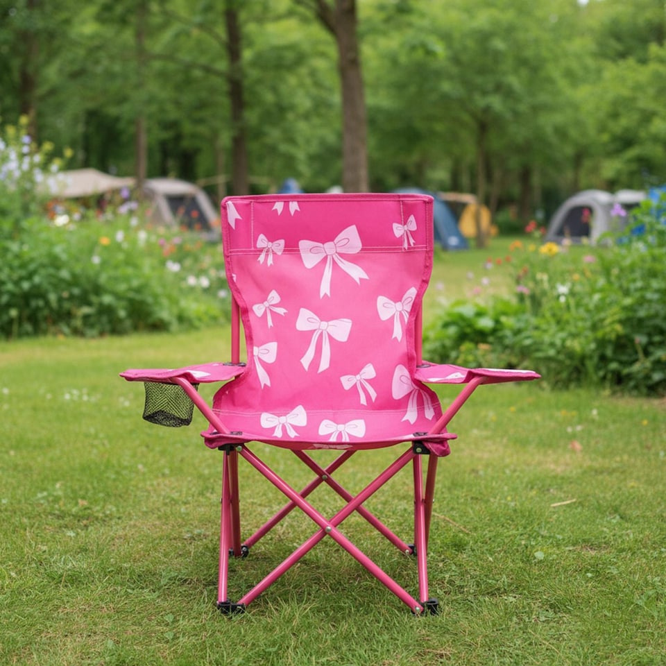 image 1 of OHS Kids Bows Camping Chair Folding Garden Outdoor Picnic Seat | Pink | Hot Pink