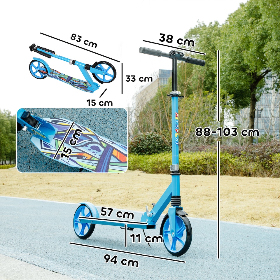 image 1 of AIYAPLAY Kids Scooter, Foldable Kick Scooter w/ Adjustable Handlebar, Blue