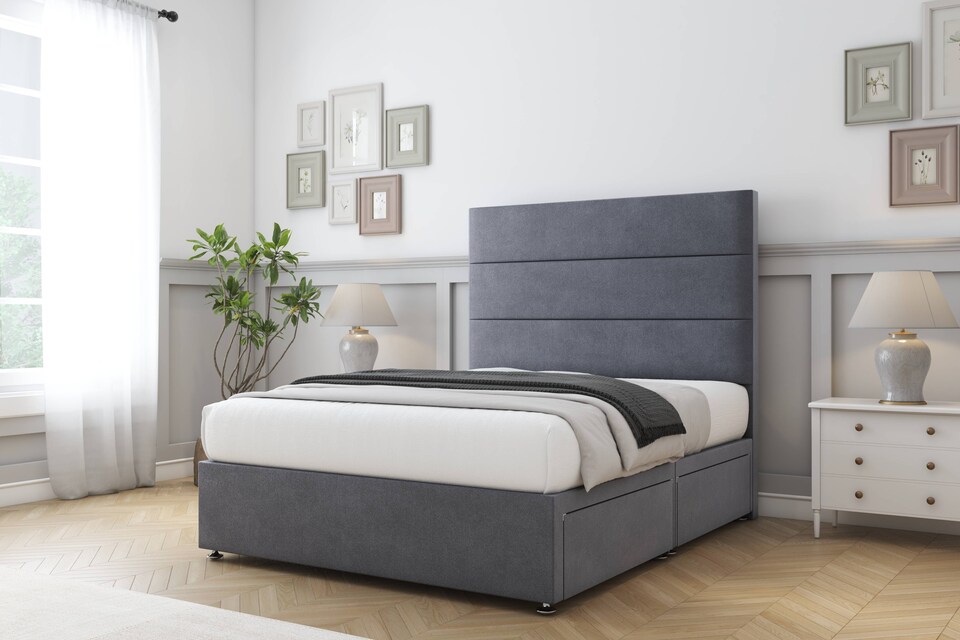 image 1 of Sloomy Texas Steel Plush Divan Bed Base No Drawers With 26 Inch Strutted Headboard | Grey | Steel | Small Single | 1