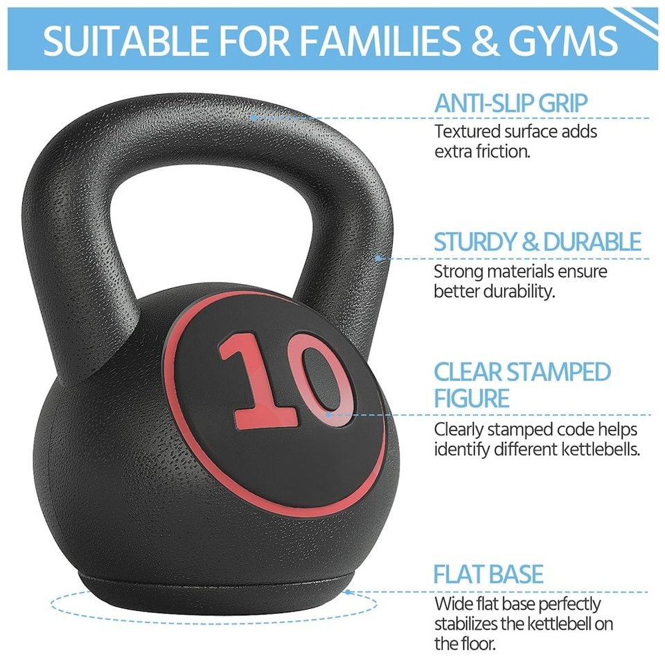 image 1 of Yaheetech 3pcs HDPE Kettlebell Set with Storage Rack 5/10/15lb