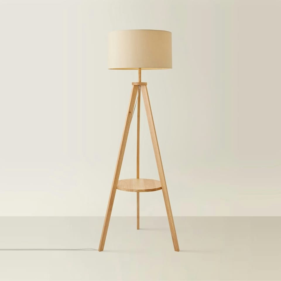image 1 of ValueLights Morrigan Natural Shade Wood Tripod Floor Lamp Cream
