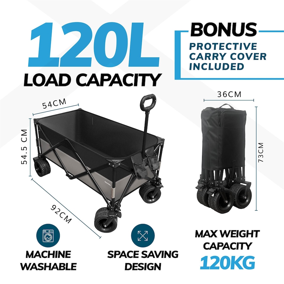 image 1 of House of Home 120L Foldable Utility Trolley Garden Home Camping Festivals Collapsible Cart, Carry Bag