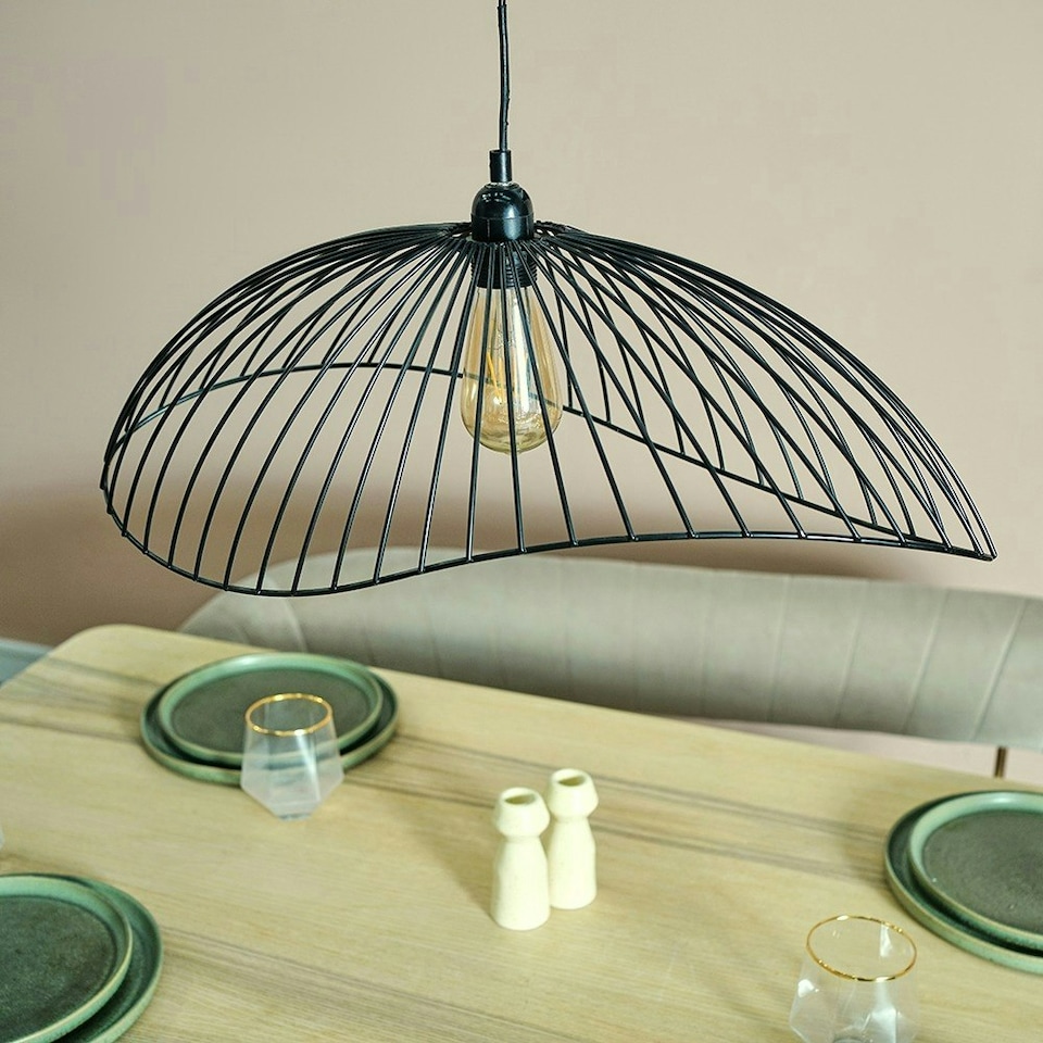 image 1 of ValueLights Wavy Wire Design Easy Fit Ceiling Pendant Light Shade In Black Metal Finish