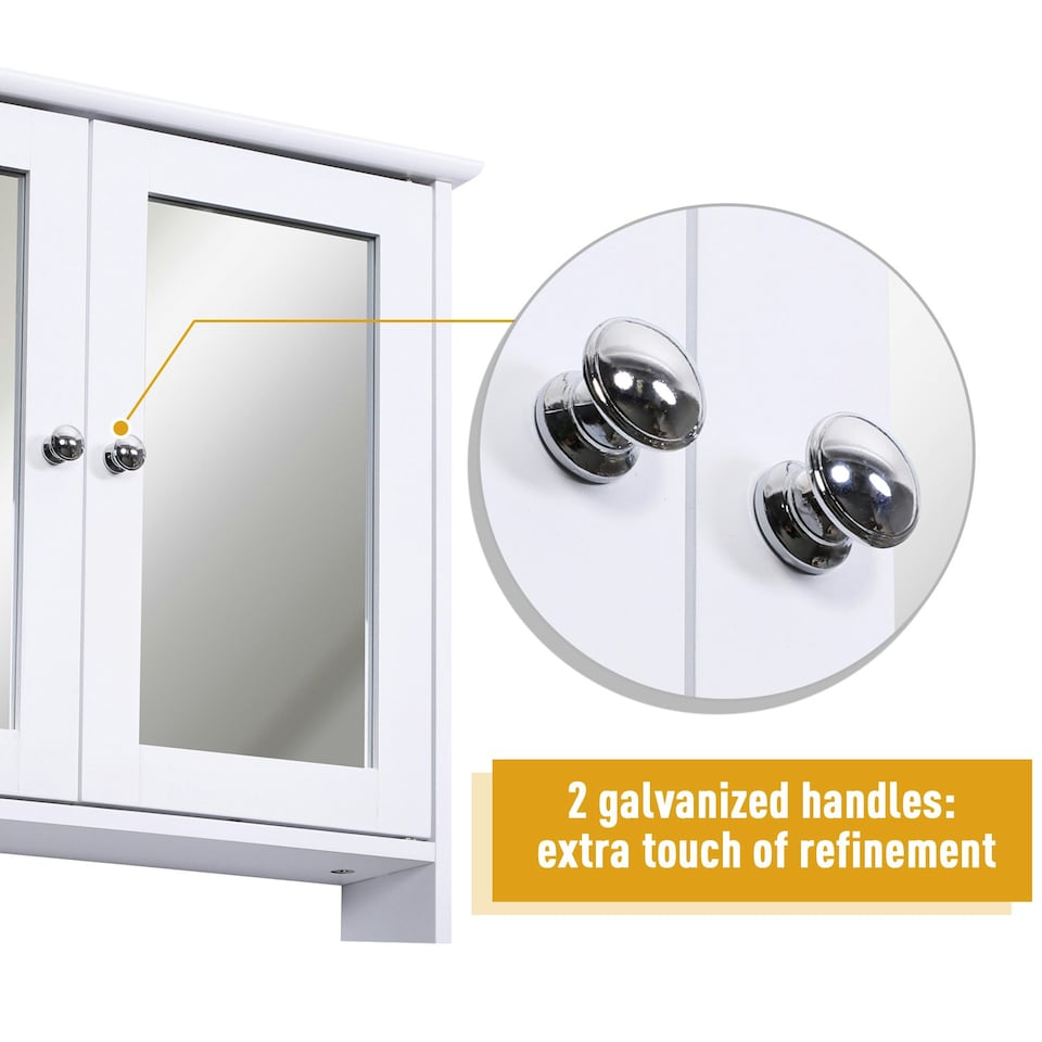 image 1 of kleankin Wall-mounted Cabinet Mirror Door Bathroom Organiser Living Room White