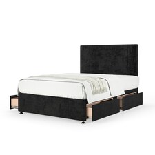 Signature Platinum 2000 Pocket Sprung Black Naples Velvet 4 Drawer Divan Set And Valencia Headboard Super King