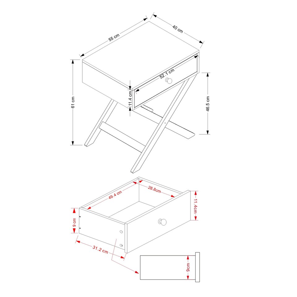 image 1 of Options 1 Drawer X-Frame Bedside Table - Painted Finish, Polished Metal Handle | White | White | One Size | 1