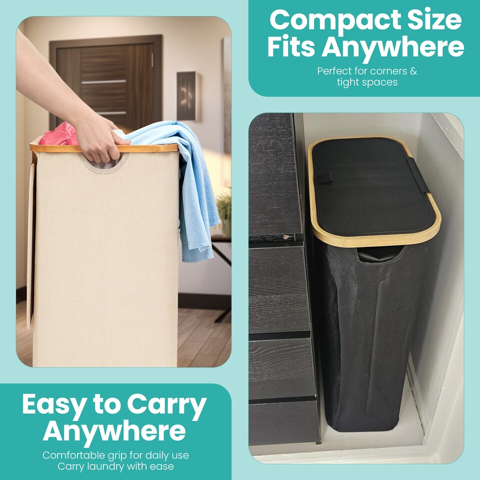 image 1 of 100L Foldable Laundry Hamper with Lid, Collapsible Clothes Basket
