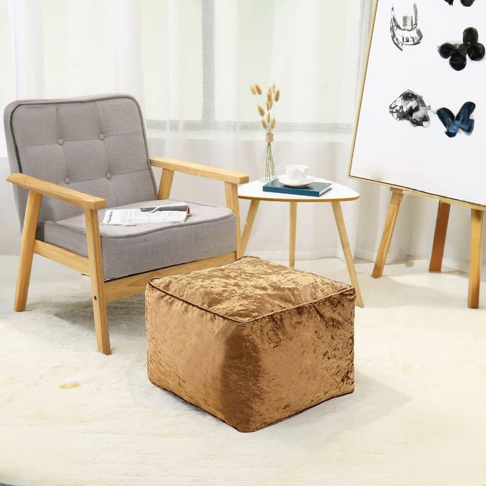 image 1 of Brown Crushed Velvet Bean Bag Pouffe Foot Rest