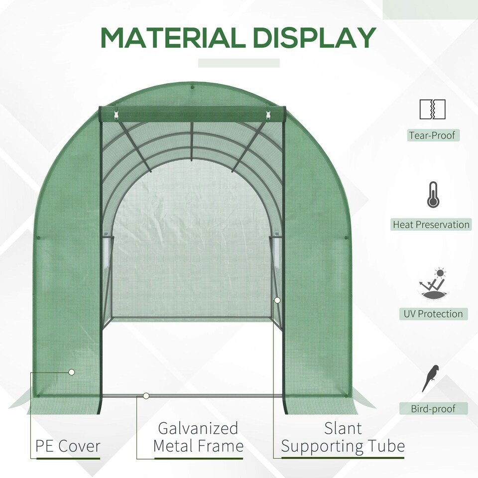 image 1 of Outsunny 4 x 2M Polytunnel Walk-in Garden Greenhouse with Zip Door and Windows