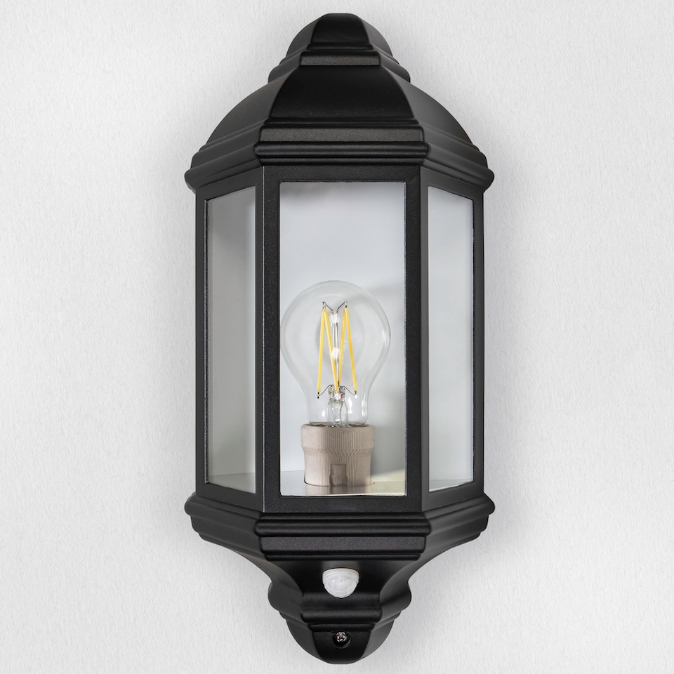 image 1 of Traditional PIR Sensor Outdoor Wall Light with Matt Black Metal Die-Cast Frame | Black