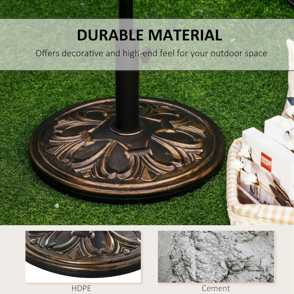 image 1 of Outsunny 13KG Round Parasol Base Heavy Duty Cement Stand Umbrella Holder Bronze