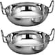 image 1 of Set of 2 Stainless Steel 18cm Kadai - Food Table Deep Serving Bowls with Handle