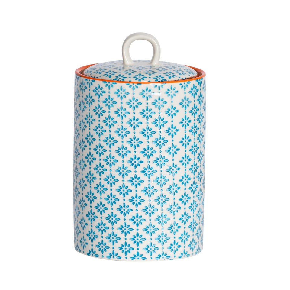 image 1 of Nicola Spring Hand-Printed Kitchen Canister - 1 Litre - Blue | Multi | Multi