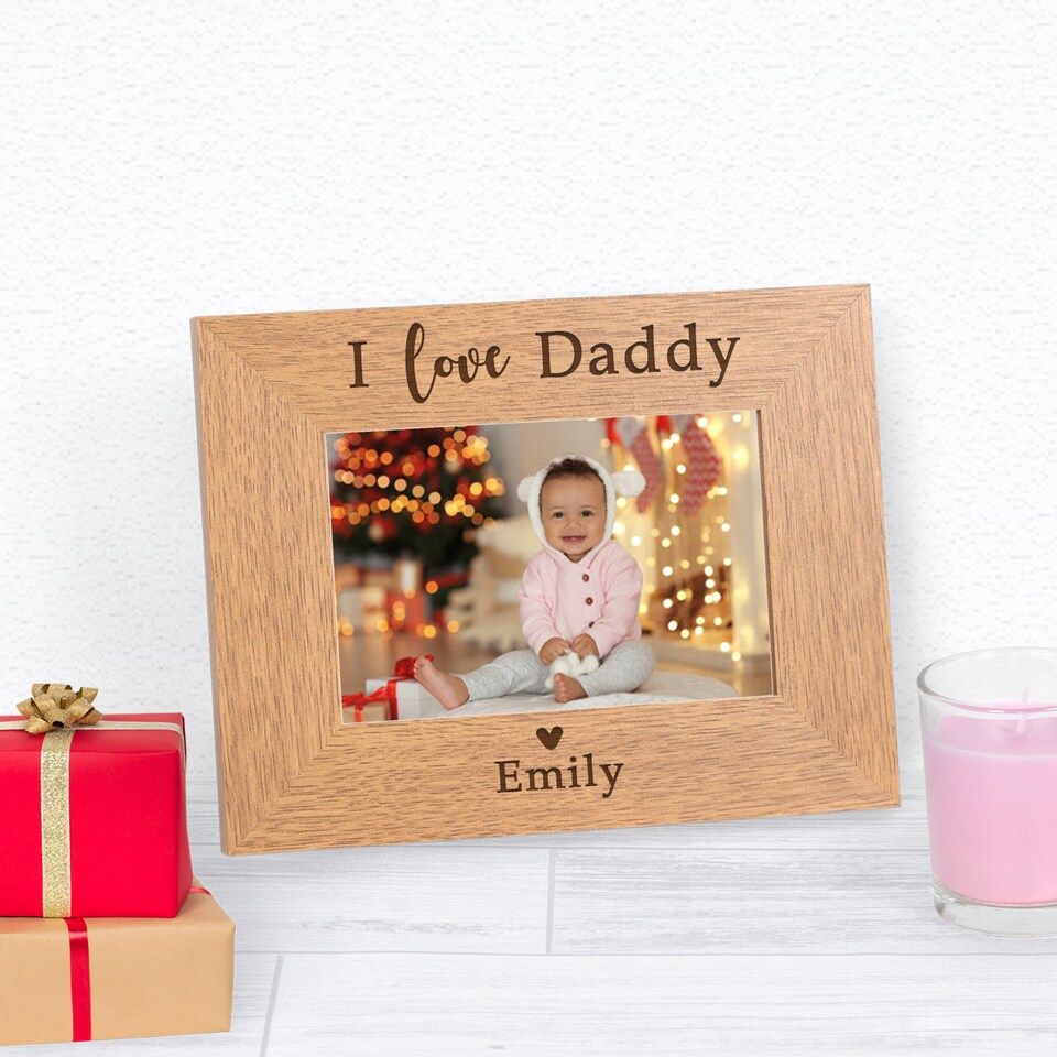 image 1 of Personalised I We Love Daddy Mummy Nanny Wood Picture Frame 7 x 5 Christmas Dad
