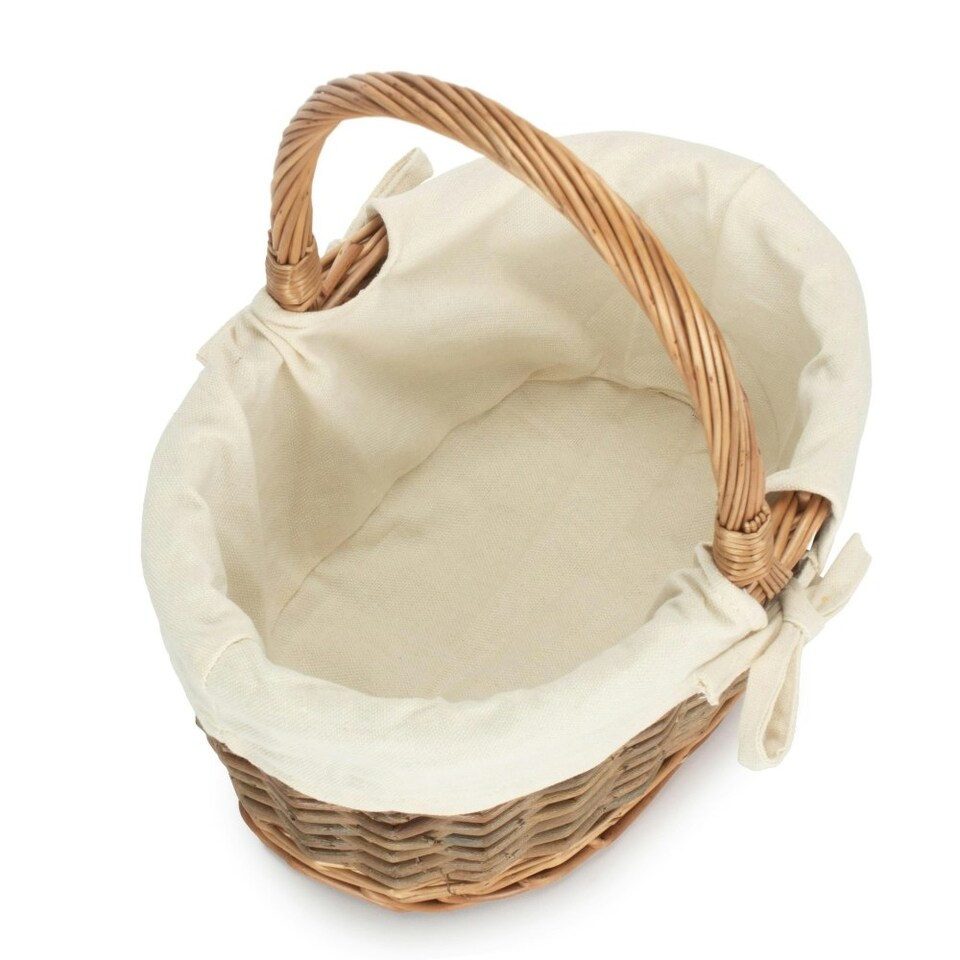 image 1 of Oval Unpeeled Willow Shopping Basket with White Lining White | White | L