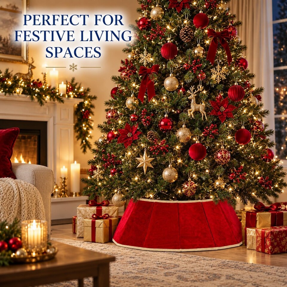 image 1 of 26.8 Inch Red Velvet Diamond Shape Christmas Tree Collar with Foldable Design