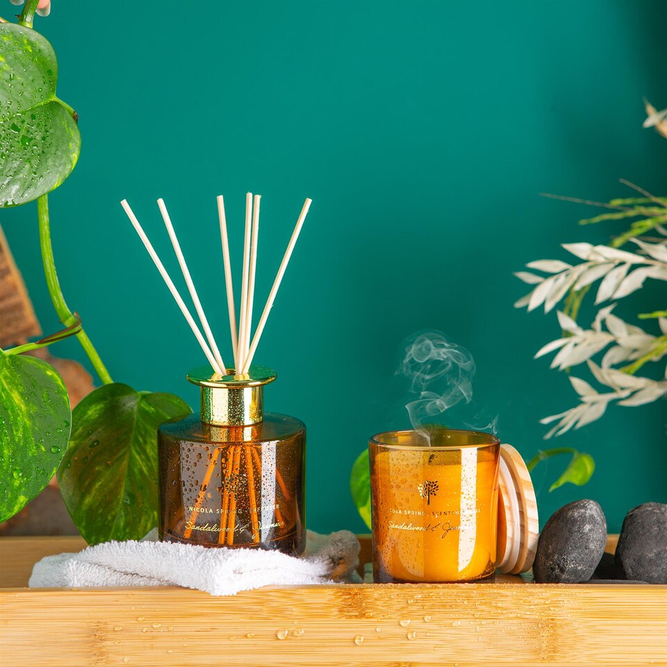 image 1 of Nicola Spring Soy Wax Scented Candles - 130g - Sandalwood & Jasmine - Pack of 3 | Orange | Orange