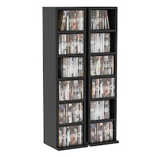 HOMCOM 204 CD Media Display Shelf Unit Set of 2 Blu-Ray Tower Rack w Adjustable Shelves Bookcase Storage Organiser, Black