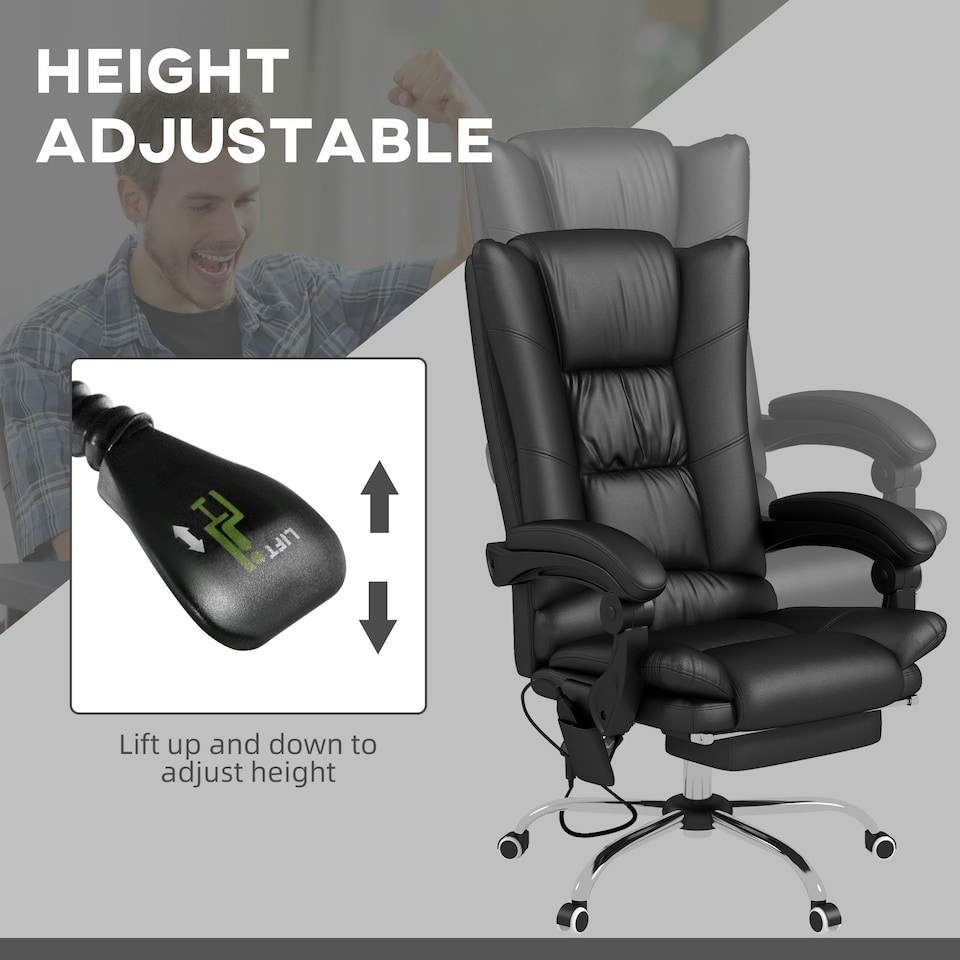 image 1 of Vinsetto PU Leather Vibration Massage Office Chair with Heat Black