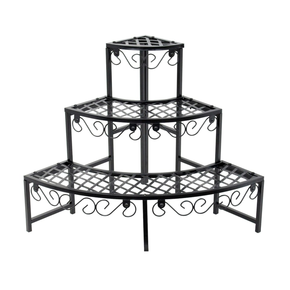 image 1 of Oypla 3 Tier Corner Metal Garden Flower Staging Plant Stand Display Shelf Black