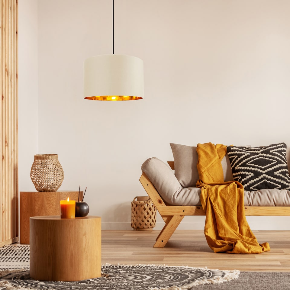 image 1 of Contemporary Cream Cotton 14 Table/Pendant Lamp Shade with Shiny Copper Inner | Cream