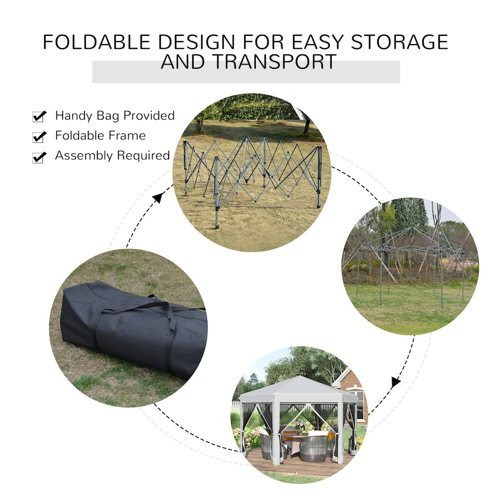 image 1 of Outsunny 3.2m Pop Up Gazebo Hexagonal Canopy Shelter Outdoor with Sidewalls