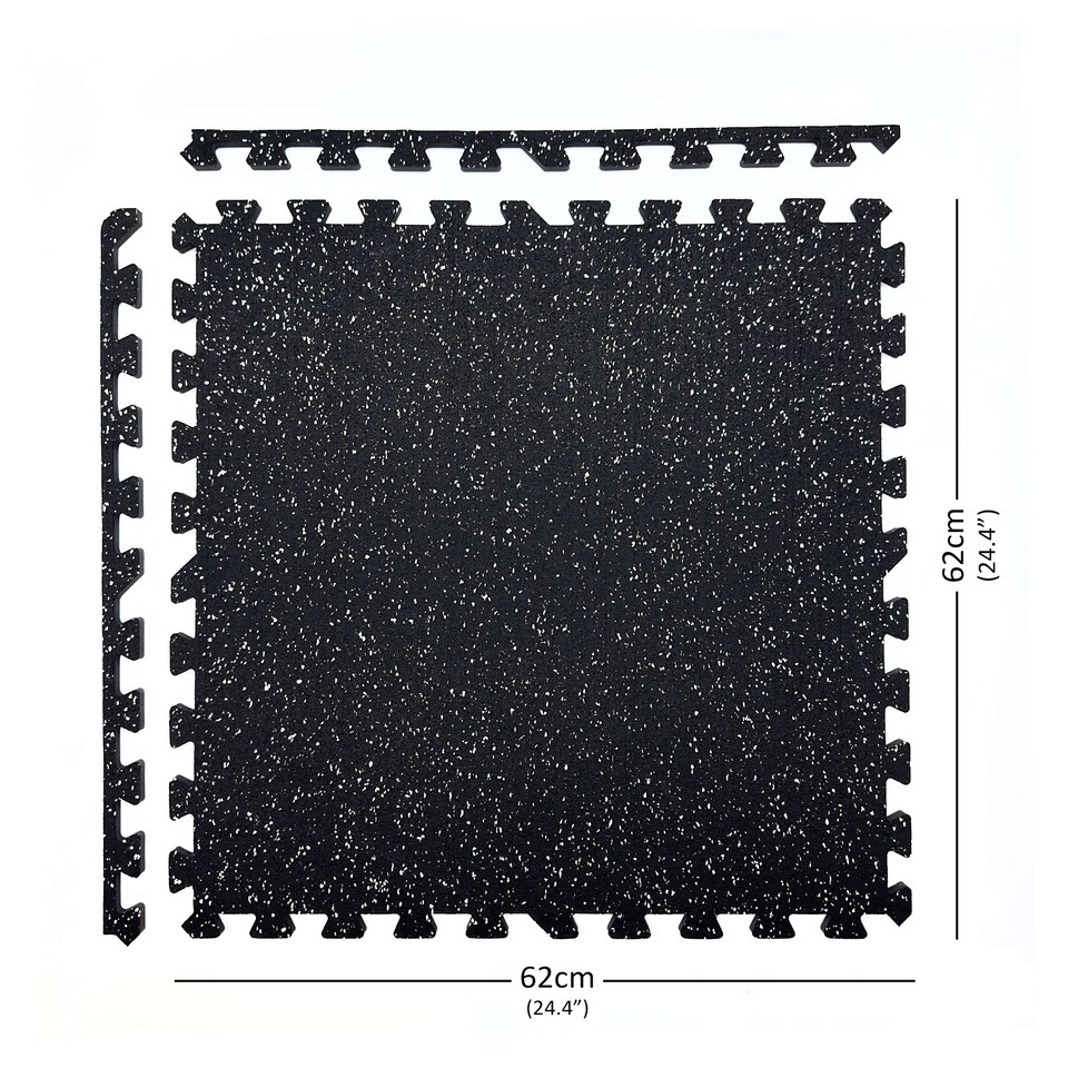 image 1 of 14mm Interlocking Rubber Topped EVA Foam Floor Mats - 62cm x 62cm | Black | Pack of 9