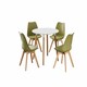 image 1 of 5PCs Dining Set - a White Round Dining Table & Set of 4 White Lorenzo Tulip chairs with Padded Seat | Green