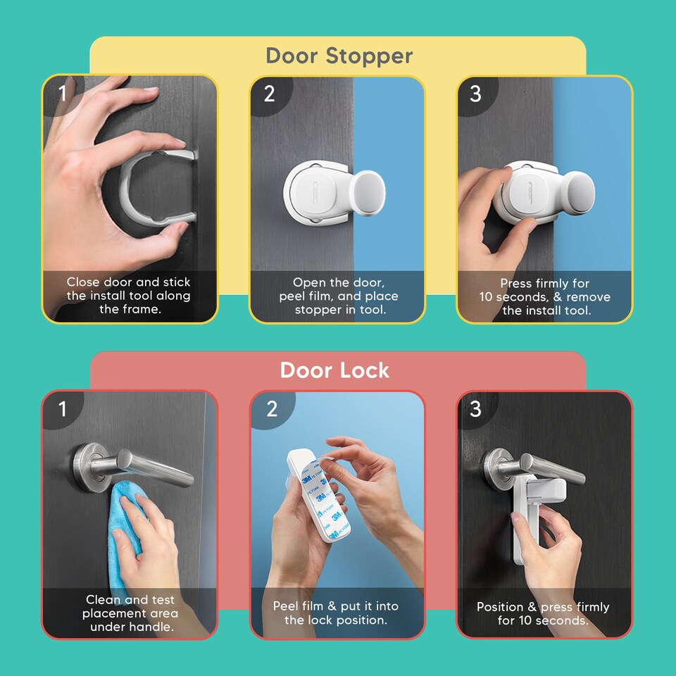 image 1 of Aycorn Safety Door Kit 2 Door Locks + 2 Door Stoppers White