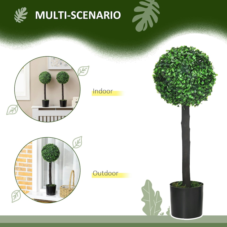 image 1 of HOMCOM Set of 2 Potted Artificial Plants Boxwood Ball Trees Indoor Outdoor, 60cm