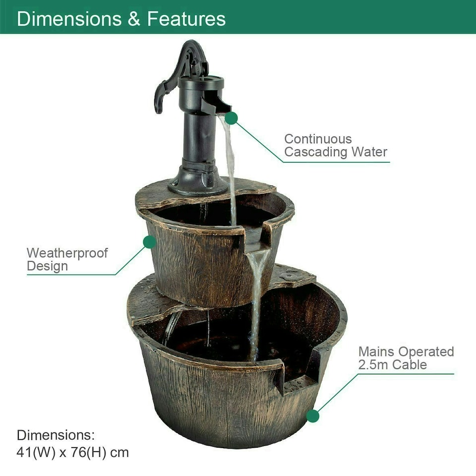 image 1 of GardenKraft 20890 2-Tier Barrel Water Fountain With Pump