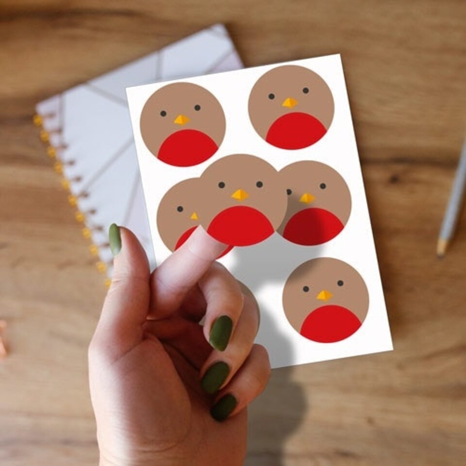 image 1 of Christmas Robin Round Stickers 88mm - Sheet of 6