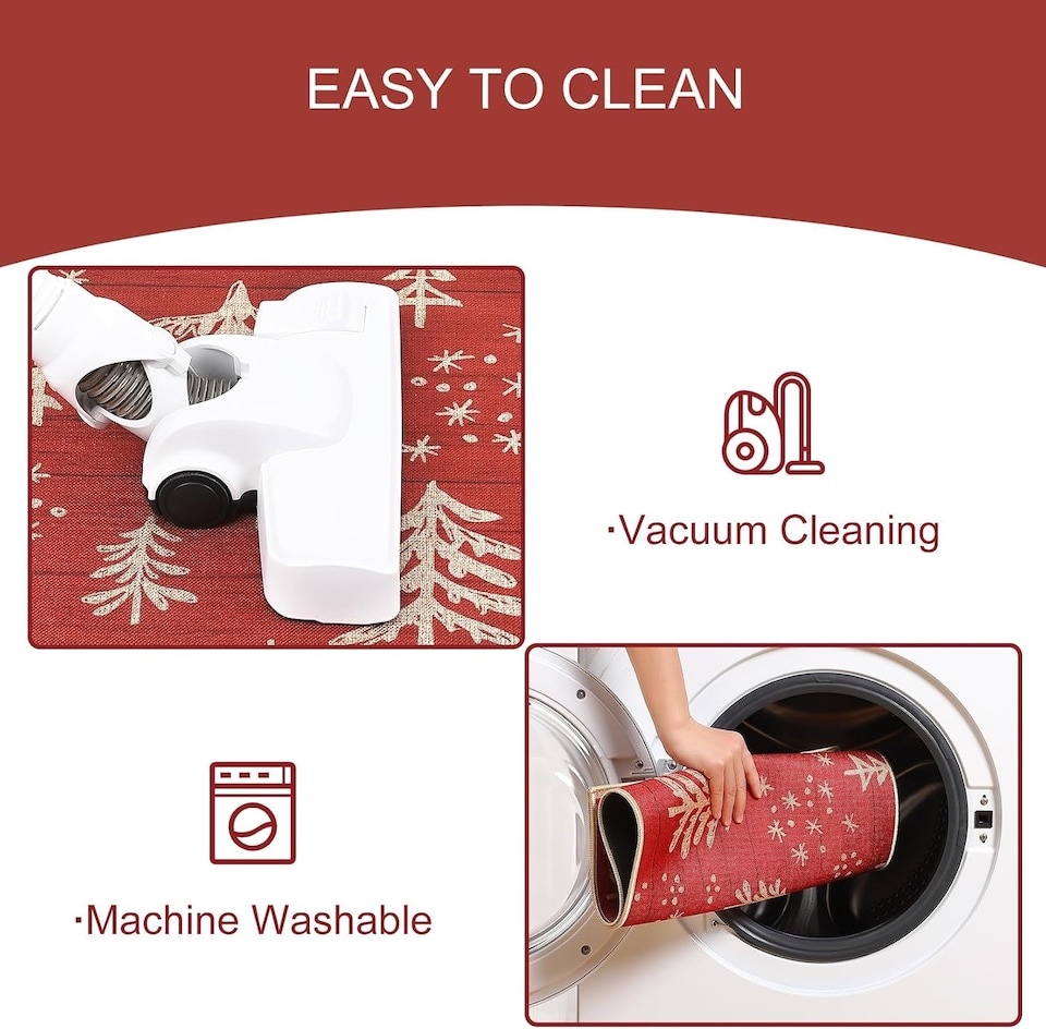 image 1 of London Boutique Christmas Doormat with Christmas Tree Pattern and Non-Slip Rubber Backing, Red, 40 x 60 cm