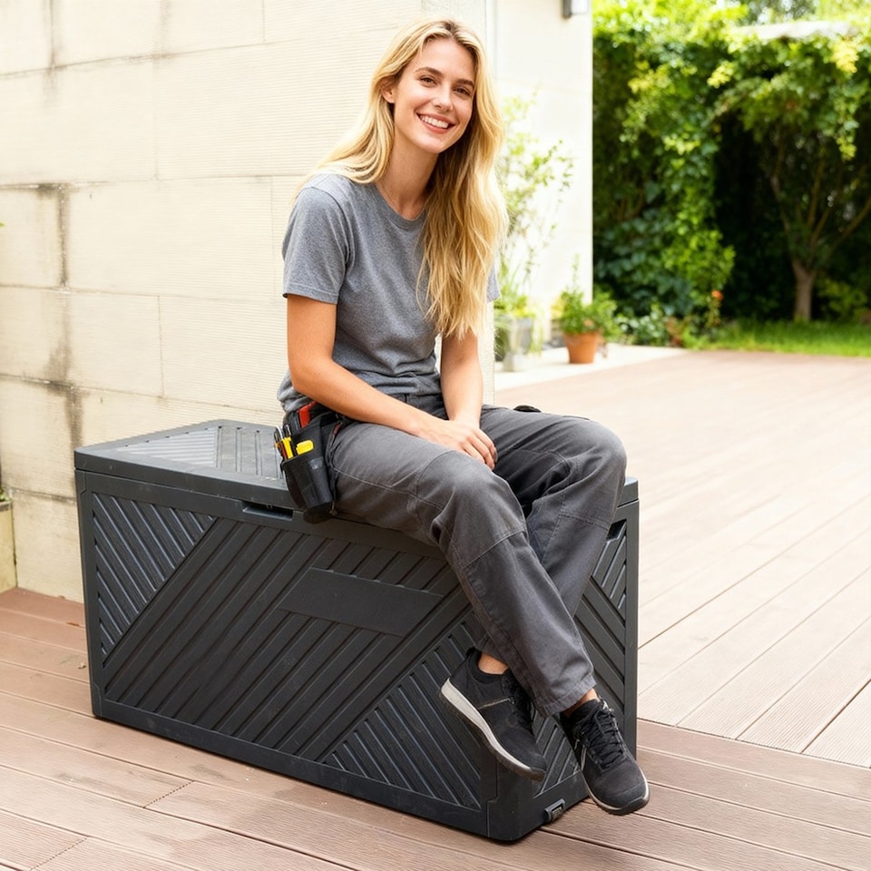 image 1 of Gr8 Garden Anthracite 280L Plastic Storage Box Garden Outdoor Shed Utility Cushion Chest