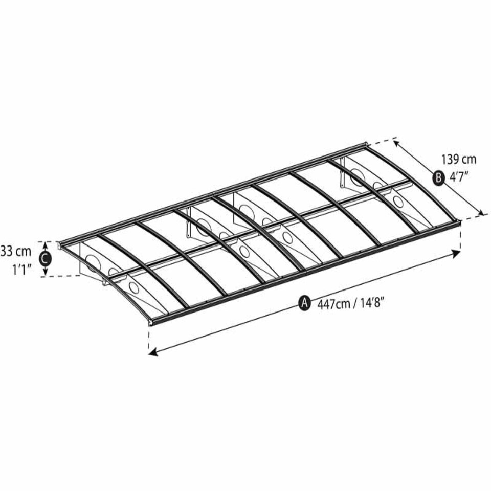 image 1 of Patio Cover Herald Door Awning Canopy 4460 Mist - Polycarbonate - L447 x W139 x H33 cm - Grey Grey