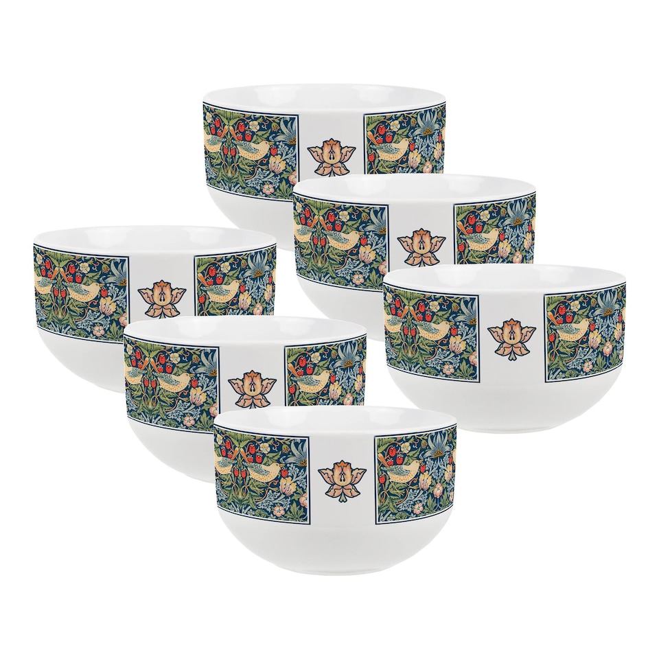 image 1 of Blue Strawberry Thief Ceramic Bowl - Set of 6