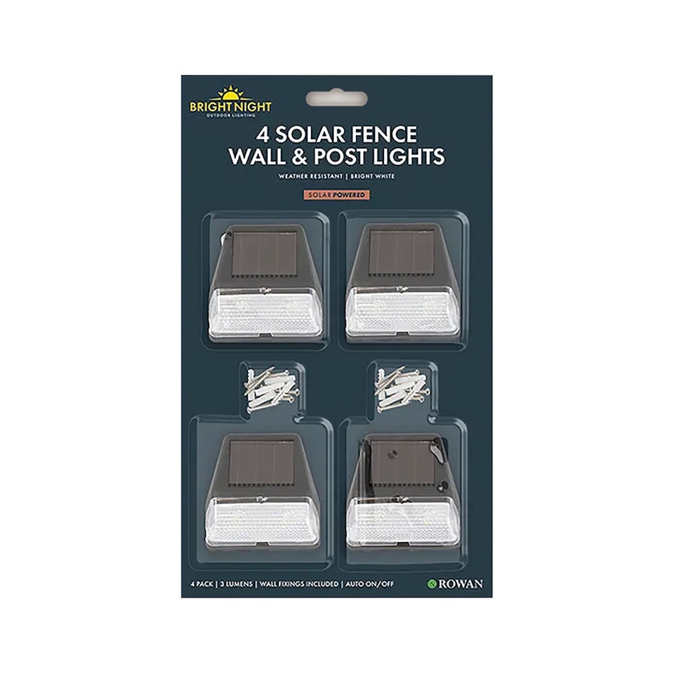 image 1 of Solar Powered Fence Wall & Post Lights Outdoor Garden LED Lights Auto Dusk to Dawn Weather Resistant with Fixings Pack of 4