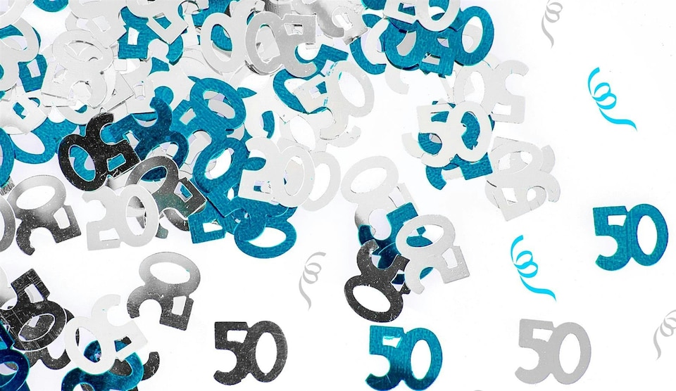 image 1 of 50th Birthday Confetti Blue & Silver 1 pack x 14 grams birthday decoration Foil Metallic 1 pack