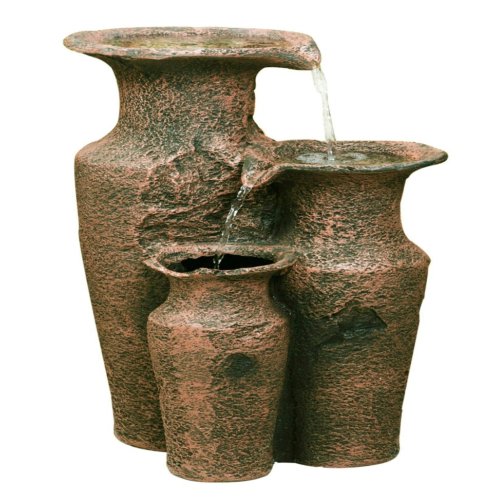 image 1 of Primrose Sama Cascading 3 Tier Ancient Jars Water Feature Brown 84cm
