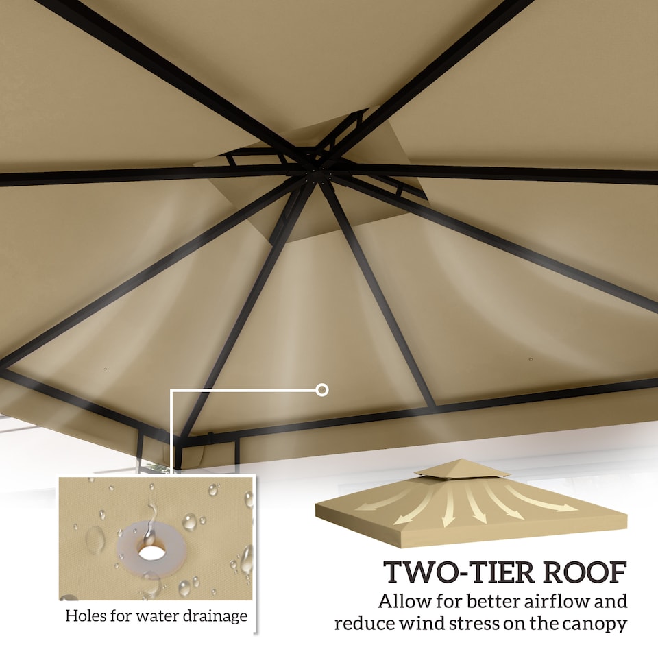 image 1 of Outsunny 3 x 3m Gazebo Canopy Replacement Cover 2Tier Roof Top Spare Part  Beige TOP COVER ONLY