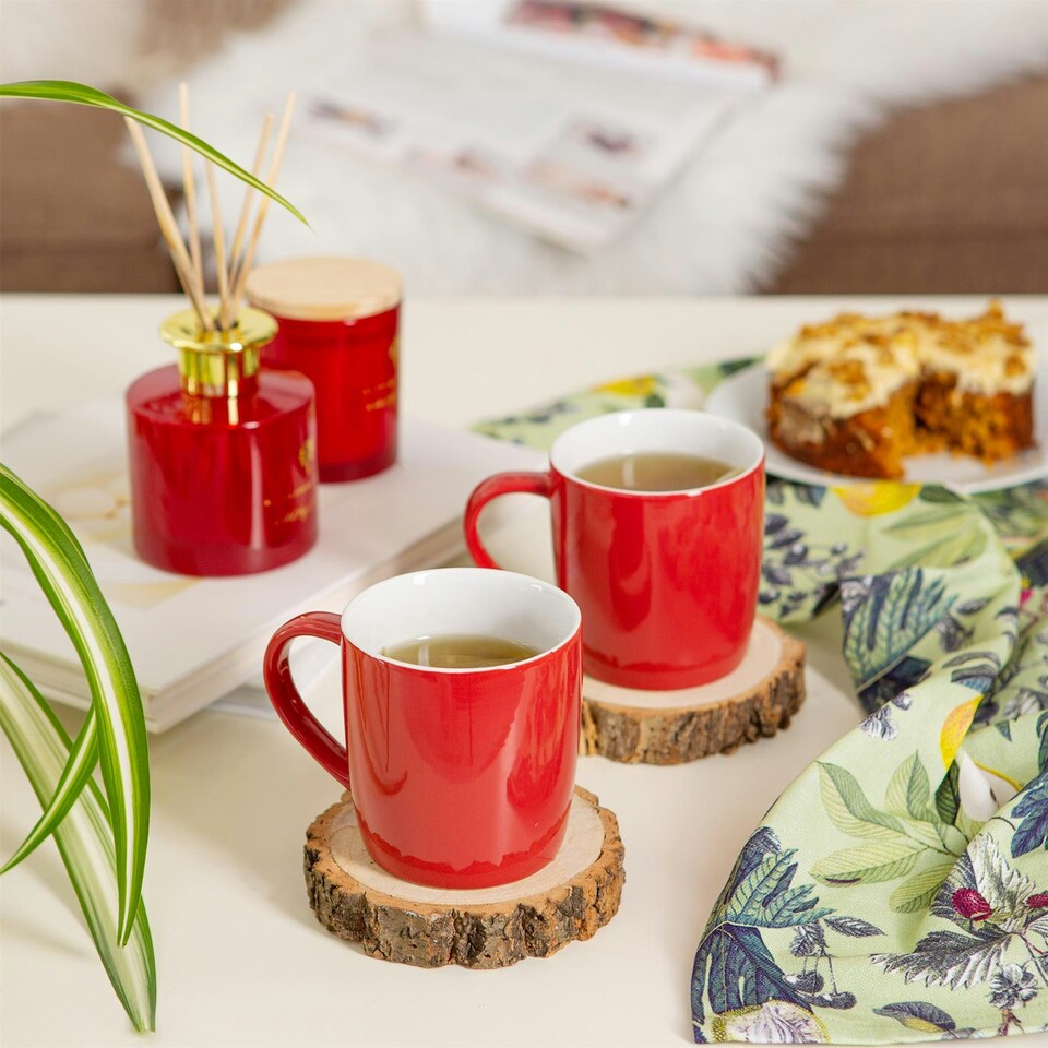 image 1 of Argon Tableware 2x Coloured Coffee Mugs - Red - 350ml - Tea Mug Latte Mug Cappuccino Mug Drinking Mug Red