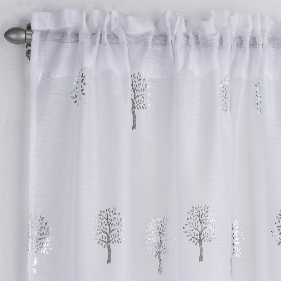 image 1 of Pair of Birch White Metallic Tree Print Voile Panels 229 cm (90 inch) Rod Pocket Panels for Bedroom and Living Room