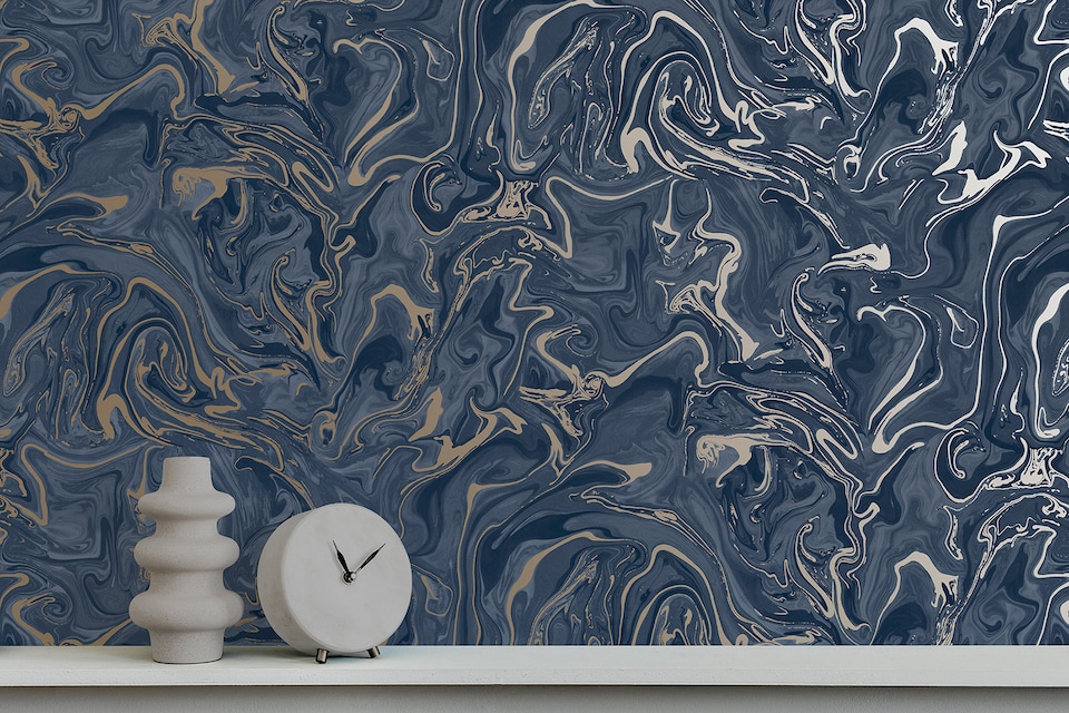 image 1 of Fine Decor FD43055 Distinctive Marble Navy Wallpaper, Navy