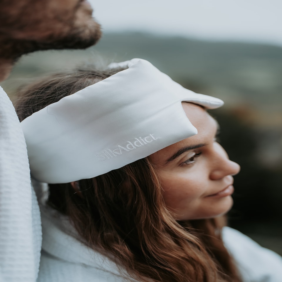 image 1 of Silk Addict 100% Mulberry Silk Sleep Mask – Ivory | White | 1