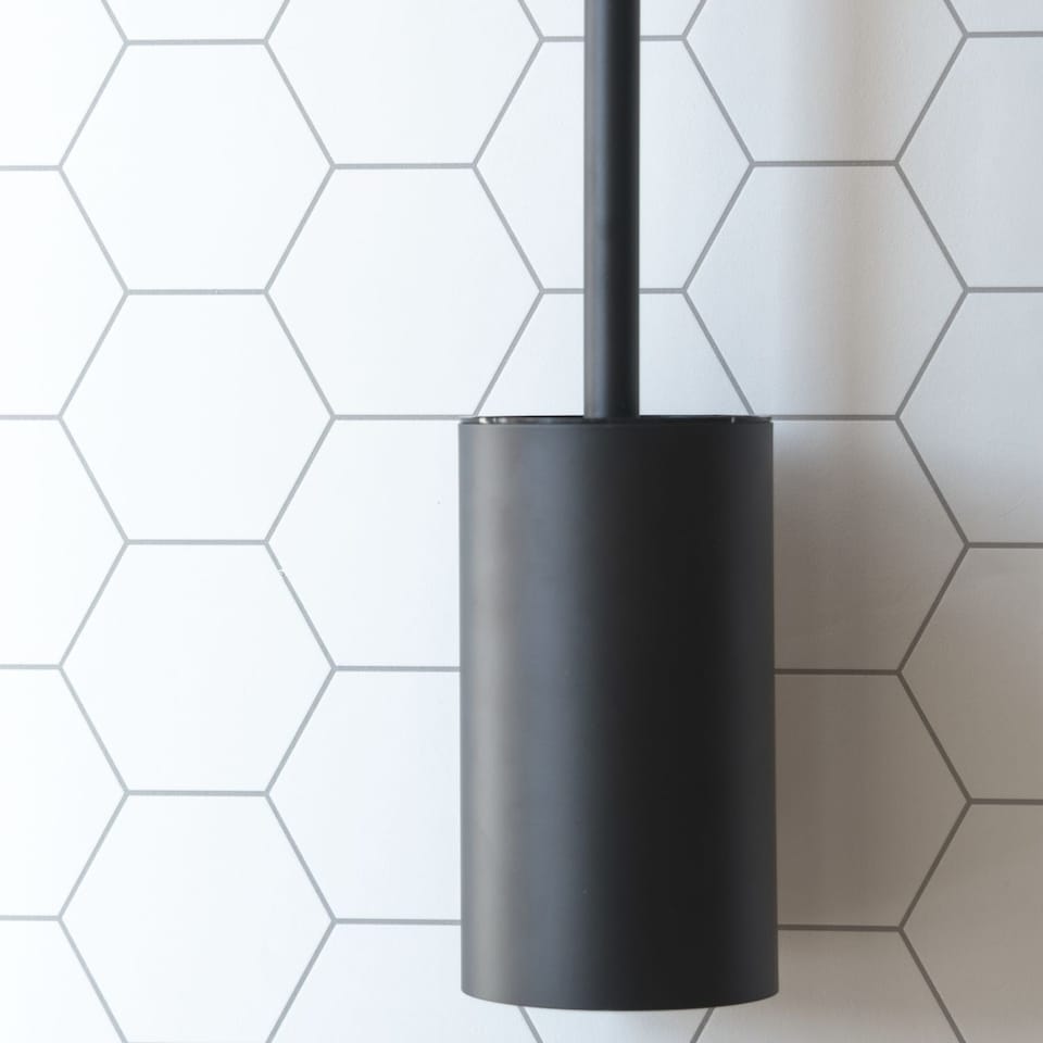 image 1 of BESLAGSBODEN Black Toilet Brush and Holder Self Adhesive Wall Mounted