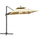 image 1 of Outsunny 3m Cantilever Parasol LED Patio Umbrella for Lawn Beach Poolside Khaki
