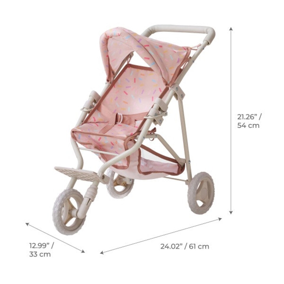 image 1 of Teamson Kids Jogging Doll Stroller in Beige with Confetti Pattern, Adjustable Canopy, Soft Grip, Harness & Storage Basket