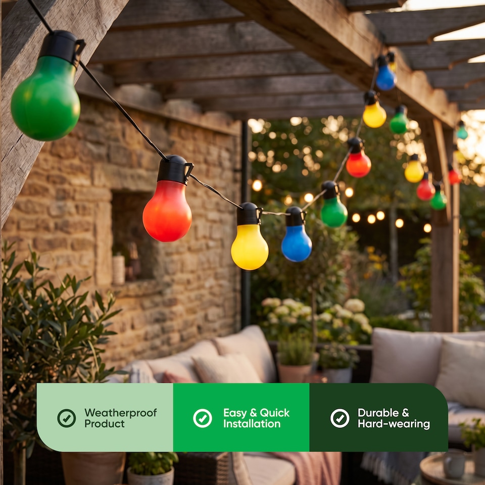 image 1 of Gardenwize Solar Tropical Globe String Lights for Garden Fence Patio