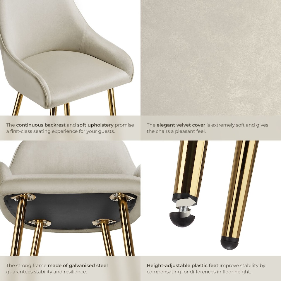 image 1 of Bar Stool Avane - with backrest, upholstered, velvet look | Cream | cream/gold | 57 x 48,50 x 108 cm | 4